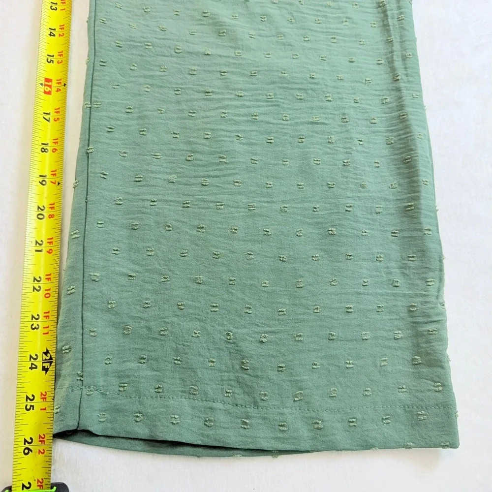 Monteau Los Angeles Jumpsuit Women's Large Sage Green Swiss Dot Wide‎ Leg Crop